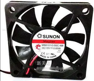 for Original SUNON MB60101V3-000C-A99 6CM hydraulic bearing DC Cooling fan with 12V 0.65W 60*60*10mm 2 Wires