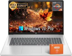 HP 17 inch Laptop, Microsoft Office Lifetime License & Windows 11 Pro, 17.3" FHD Display, AMD Ryzen 5 7430U, AMD Radeon Graphics, Anti-Glare,Wi-Fi 6 (16GB RAM | 512GB SSD)