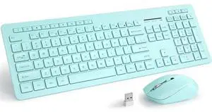 seenda Wireless Keyboard and Mouse Combo, 2.4GHz Cordless Quiet Keyboard Mouse with USB Receiver, Full Size Cute Teal Combo, Compatible for Windows Laptop Computer Desktop PC, Blue