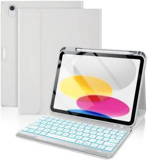 typecase Folio Keyboard Case for iPad 10th Gen 10.9 inch (2022) and iPad 11th (A16, 2025), Magnetic Wireless Detachable Keyboard, 7-Color Backlight, Thin & Light, Pencil Holder - Gray