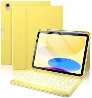 typecase Folio Keyboard Case for iPad 10th Gen 10.9 inch (2022) and iPad 11th (A16, 2025), Magnetic Wireless Detachable Keyboard, 7-Color Backlight, Thin & Light, Pencil Holder - Yellow