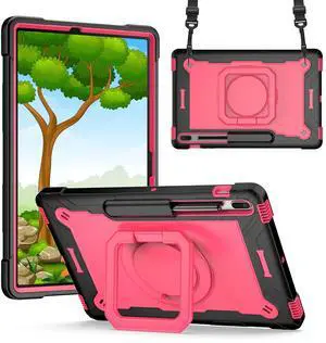 Dteck Rugged Shockproof Case with Handle & 360 Swivel Kickstand for Samsung Galaxy Tab S8 Plus/S7 FE 12.4", "Black & Rose