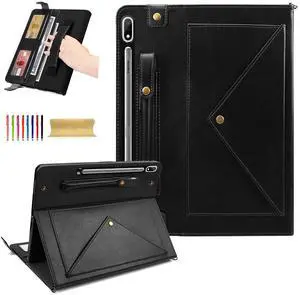 Dteck Case for Samsung Galaxy Tab S9 FE 10.9",Galaxy Tab S9/S8/S7 Case 11",PU Leather Business Stand Protective Cover with S Pen Holder Card Slots Shoulder Hand Strap Handbag Wallet Cover,Black