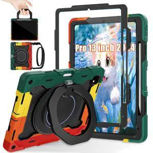 ROISKIN for iPad Pro 13 Inch Case M4 7th Generation for Kids with 360 Kickstand Handle, HD Screen Protector,Shoulder Strap,Pen Holder [15FT Drop Protection] Heavy Duty Military Case for iPad Pro 13