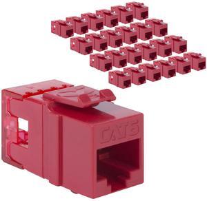 ICC CAT6 Keystone Jack with Slim Profile 180 Degree Punch Down, RJ45 UL Listed PoE++ TAA Compliant for Wall Plate or Patch Panel, Works with JackEasy Termination Tool, Red 25 Pack