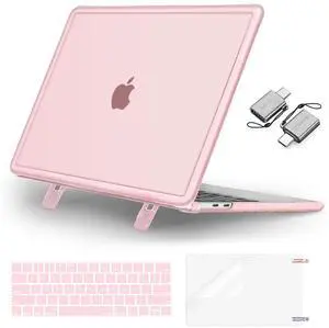 MOSISO Compatible with MacBook Pro 13 inch Case M2 2025-2016 A2338 M1 A2251 A2289 A2159 A1989 A1708 A1706, Heavy Duty Plastic Hard Case with Kickstand&Keyboard Skin&Screen Film&Type C, Pink