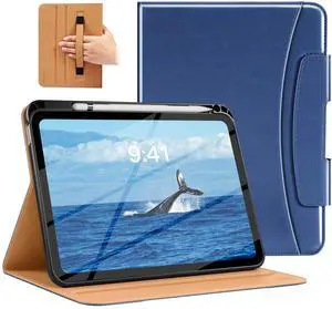 MoKo for New iPad (A16) 11th Generation Case 11-inch 2025, iPad 10th Generation Case 10.9" 2022 with Pencil Holder & Pocket, Premium Leather Folio Stand Cover, Multiple Viewing Angles, Navy Blue