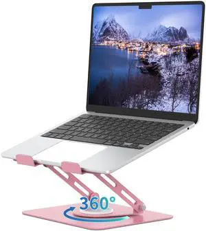 ALASHI Laptop Stand for Desk with 360° Rotating Base, Multi-Angle Adjustable Laptop Stands, Foldable Laptop Riser Compatible with 10 to 15.6 Inches PC Computer, Pink