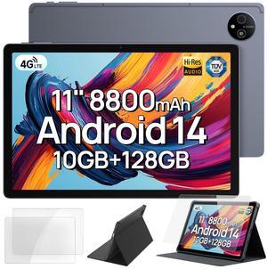 Ulefone Tab A11 Android 14 Tablet, 10GB RAM+128GB ROM (1TB TF) Gaming Tablet, 11" Screen 8800mAh 16MP+8MP Camera, Widevine L1 Quad Stereo Speaker, 4G Dual SIM Tablet Come with Tempered Glass and Case