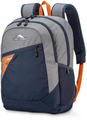 High Sierra Outburst 2.0 Carry-On Daypack Book Bag with Padded Laptop Tablet Sleeve, 360 Degree Reflectivity, Fits Most 15.6" Laptops, 28L, Steel Grey/Indigo