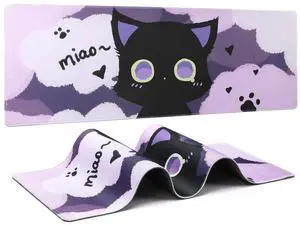 YUNZII Keynovo Gaming Mouse Pad, Large Mouse Pad, Non-Slip 4mm Laptop Gaming Desk Pad for Office and Home(Black cat, 31.49'' x 11.8'')