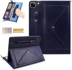 Dteck for iPad Air 13 Inch Case M2 2024/iPad Pro 12.9 Inch Case 2022/2021/2020 with Pencil Holder, Premium PU Leather Business Smart Stand Folio Cover Auto Wake/Sleep Strap Bag Wallet, Blue