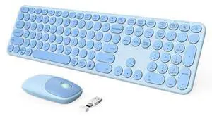 seenda Wireless Keyboard and Mouse, USB & Type C 2-in-1 Receiver, Full Size Teal Wireless Keyboard Mouse Combo, Compatible for Windows 7/8/10/11, MacBook Pro/Air, Laptop, Desktop, PC - Blue