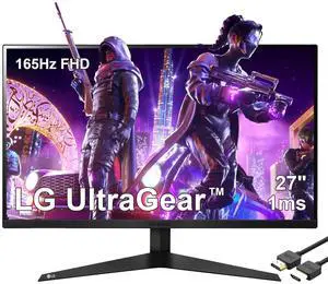 LG 27" Ultragear Gaming Monitor, FHD (1920 x 1080), 165Hz, 1ms, 3-Side Virtually Borderless Screen, AMD FreeSync Premium & Black Stabilizer, Black, with MTC HDMI Cable, 27GQ40W-B