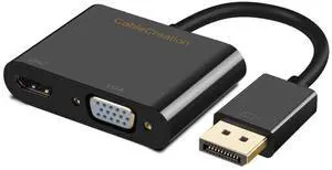 CableCreation Multi-Function DisplayPort to HDMI VGA Adapter, 2 in 1 DP1.2 DP to HDMI VGA Hub Male to Female Converter 4K@60Hz Video/Audio, Black