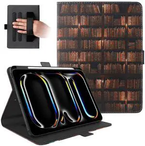 Dteck for iPad Pro 13-Inch M4 Case 2024 (A2925/A2926/A3007), PU Leather Folio Case with Stand & Auto Sleep Wake Function, Built-in Pencil Holder & Hand Strap, Protective Magnetic Cute Cover, Bookshelf