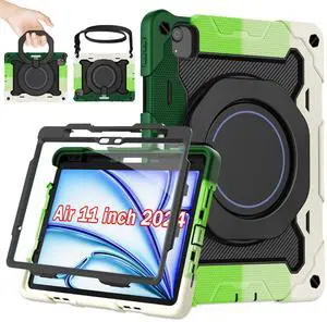 ROISKIN for iPad Air 11 inch Case (M3 2025/M2 2024)/ Air 6th Generation for Kids with HD Screen Protector, 360 Rotating Kickstand, Shoulder Strap, Pen Holder, Heavy Duty Military Case for iPad Air 11