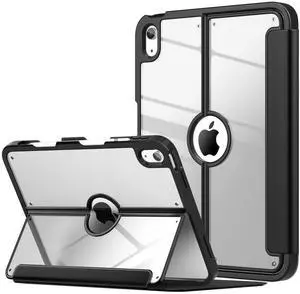 MoKo for iPad 11-inch (A16) 11th Generation Case 2025/ iPad 10th Generation Case with Pencil Holder 2022 10.9 inch, Built-in Screen Protector Clear Back, Multi Angle Viewing Stand, Black