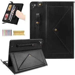 Dteck Case for iPad 6th/5th Generation 9.7 Inch 2018/2017/iPad Air 2/1,Premium PU Leather Business Folio Stand Smart Auto Wake/Sleep Cover Shoulder/Hand Strap Pencil Holder Wallet Case,Black