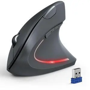 TECKNET Ergonomic Mouse, Wireless Bluetooth Vertical Mouse, 4800 DPI Optical Tracking, 6 Adjustable DPI, Quiet Clicks, 2.4GHz with USB A Receiver, 6 Buttons, Wide Compatibility - Gray