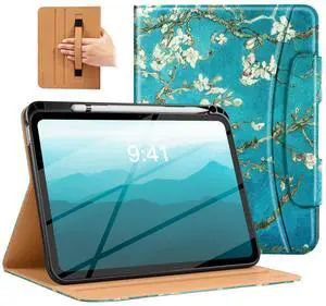 MoKo for New iPad (A16) 11th Generation Case 11-inch 2025, iPad 10th Generation Case 10.9" 2022 with Pencil Holder & Pocket, Premium Leather Folio Stand Cover, Multiple Viewing Angles, Apricot Blossom