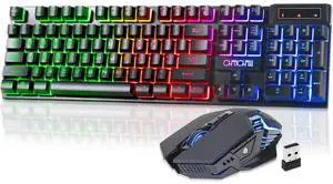 CHONCHOW Wireless Keyboard and Mouse Combo - 2.4G Rechargeable USB Wireless Rainbow LED Backlit Gaming Keyboard,Anti-ghosting Multimedia Keys Mechanical Feel for PC Laptops PS Xbox