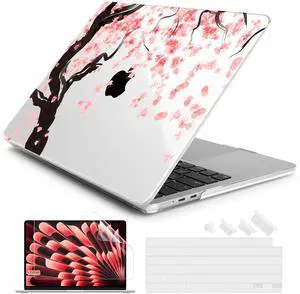 Batianda Premium Case for New MacBook Air 15 inch 2025 M4 2024 2023 with M3 M2 Chip Model A3241/A3114, Designed Protective Plastic Hardshell & Keyboard Cover & Screen Protector, Cherry Blossoms