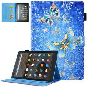 Dteck for Fire Max 11 Tablet PU Leather Protective Folio Fold Stand Case with Auto Sleep Wake, Adjustable Viewing Angles, 4 Card Slots, Slim Cute Case, Blue Butterfly