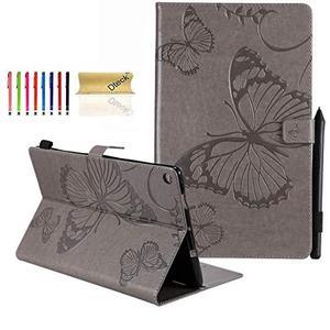 Dteck Fire HD 10 Case (9th/7th/5th Generation, 2019/2017/2015 Release) - Slim Premium PU Leather Case Embossed Butterfly Design Folio Stand Wallet Cover for All-New Kindle Fire HD 10.1" Tablet, Gray