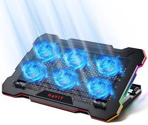 HAVIT Laptop Cooling Pad with 6 Cooling Fans, Laptop Cooler 6 Adjustable Heights for 13-17 Inch Laptops, Gaming Laptop Cooling Stand with RGB Lights and Two USB Ports (HV-F2072)