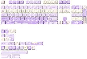YUNZII 132 Keys MOA Keycaps, Dye-Sublimation PBT Custom Keycap Set for MOA Profile, Cute Bear Customized Pattern Keycaps for MX Switches Mechanical Gaming Keyboard (Purple)