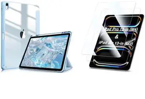 Fintie Bundle: Fintie Hybrid Slim Case for iPad Air 13-inch (M2) 2024, [Built-in Pencil Holder] Shockproof Cover Clear Transparent Back Shell + [2-Pack] Tempered Glass Screen Protector