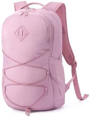 WANDF 15.6-Inch Laptop Backpack for Women Men Airline Approved Water Resistant Lightweight Travel Bag Casual Backpack for Weekender Business with Whistle Buckle & Elastic Strap (Pink)