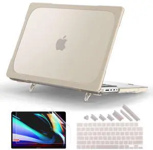 Batianda Compatible with New MacBook Pro 16 inch Case 2024 M4 Chip 2023 2021 Release with M3 M2 Pro Max, Heavy Duty Protective Plastic Hard Shell with Fold Kickstand & Keyboard Cover Protector, Khaki