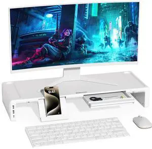 OImatser Monitor Stand Riser 3.0 USB HUB, Type-C Data Port, Foldable Computer Monitor Riser, Adjustable Length Computer Stand and Storage Drawer & Pen Slot, Phone Stand for Computer