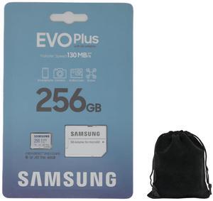 SAMSUNG EVO Plus w/SD Adapter Micro SDXC, Up-to 130MB/s, Expanded Storage for Gaming Devices, Android Tablets and Smart Phones, Memory Card, Micro SD Card W/Carrying Pouch (256, GB)