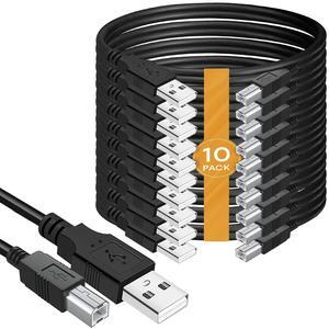 (10-Pack) USB A to B Printer Cable 10-ft., High Speed Scanner Printer Cord Compatible for HP Canon Dell Epson Brother Lexmark Xerox Samsung Piano DAC, Etc (10-Feet)