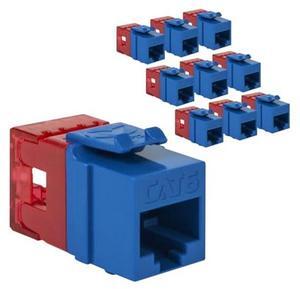 ICC CAT6 Keystone Jack with Slim Profile 180 Degree Punch Down, RJ45 UL Listed PoE++ TAA Compliant for Wall Plate or Patch Panel, Works with JackEasy Termination Tool, Blue 10 Pack