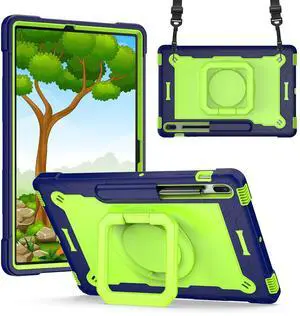Dteck Shockproof Case with Handle & 360 Swivel Kickstand for Samsung Galaxy Tab S8 Plus/S7+/S7 FE 12.4", Navy Blue & Olivine
