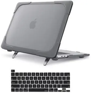 MOSISO Compatible with MacBook Pro 16 inch Case 2020 2019 Release A2141 with Touch Bar & Touch ID, Heavy Duty Plastic Hard Shell Case with Fold Kickstand & Keyboard Cover Skin, Gray