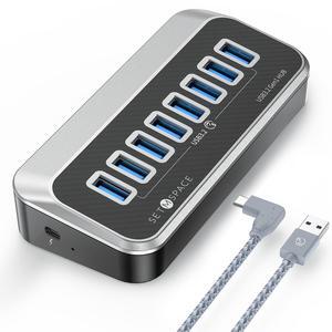7-Port USB Hub, USB 3.2 Gen1 Hub, USB C Hub with 7 USB 5Gbps Data Multiports, USB Hub Unique 32deg Easy Plug, USB Splitter USB Expander/Extender for Mac, Laptop, PC, DELL, HP, Lenovo