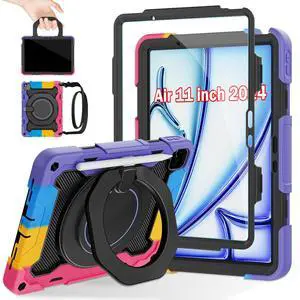 ROISKIN for iPad Air 11 inch Case (M3 2025/M2 2024)/ Air 6th Generation for Kids with HD Screen Protector, 360 Rotating Kickstand, Shoulder Strap, Rugged Heavy Duty Military Case for iPad Air 11