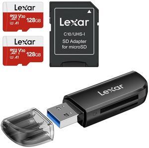 Lexar E-Series 128GB Micro SD Card 2 Pack and Lexar Dual Slot USB-A Reader