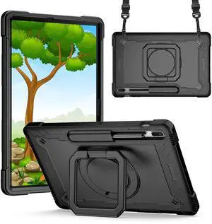 Dteck Kids Shockproof Case with Handle & 360 Swivel Kickstand Cover for Samsung Galaxy Tab S8+/S7+ FE 12.4", "Black