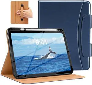 MoKo for New iPad (A16) 11th Generation Case 11-inch 2025, iPad 10th Generation Case 10.9" 2022 with Pencil Holder & Pocket, Premium Leather Folio Stand Cover, Multiple Viewing Angles, Dark Blue