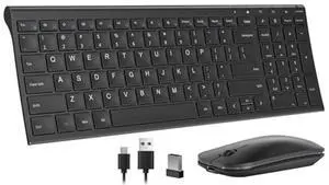 seenda Rechargeable Wireless Keyboard and Mouse - Ultra-Thin Metal Keyboard with Low-Profile Keys, 2.4G Wireless Keyboard for Windows PC Laptop Computer - Black