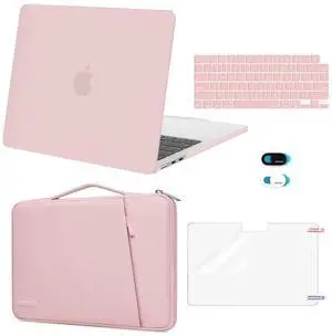 MOSISO Compatible with MacBook Air 13 inch Case 2025 2024 2023 2022 M4 A3240 M3 A3113 M2 A2681, Plastic Hard Shell Case&360 Protective Bevel Bag&Keyboard Cover&Webcam Cover&Screen Film, Baby Pink