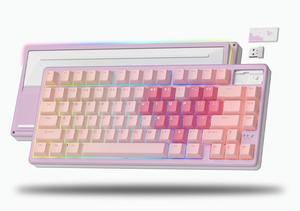 Womier 75% Keyboard Wireless, Creamy Mechanical Keyboard Gaming QMK/VIA, CNC Aluminum with 8000mAh Battery, Tri-Mode Key Board Custom Hot Swappable RGB Backlit for Windows/Mac/PC (SK71 PRO-Pink)