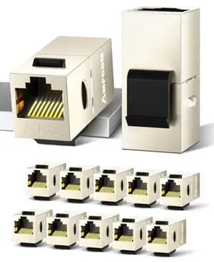 AMPCOM CAT7 Inline Coupler RJ45 STP Keystone Jack, Shielded Female to Female Feedthrough Ethernet Module- 12 Pack