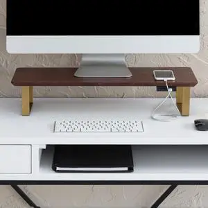 Anji Mountain Monitor Stand - Desktop Organizer & Laptop Riser, Ergonomic Monitor Riser, Space-Saving Monitor Stand for Desk, Durable Construction, Easy Assembly, Ideal for Home & Office,Walnut